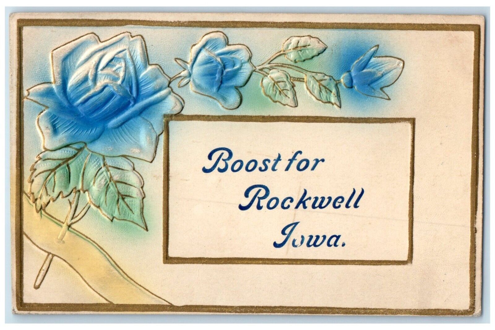 1911 Boost For Flower Embossed Airbrush Rockwell Iowa Vintage Antique Postcard