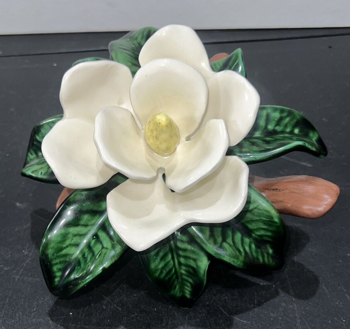Vintage Ceramic Magnolia Flower On Branch Pottery