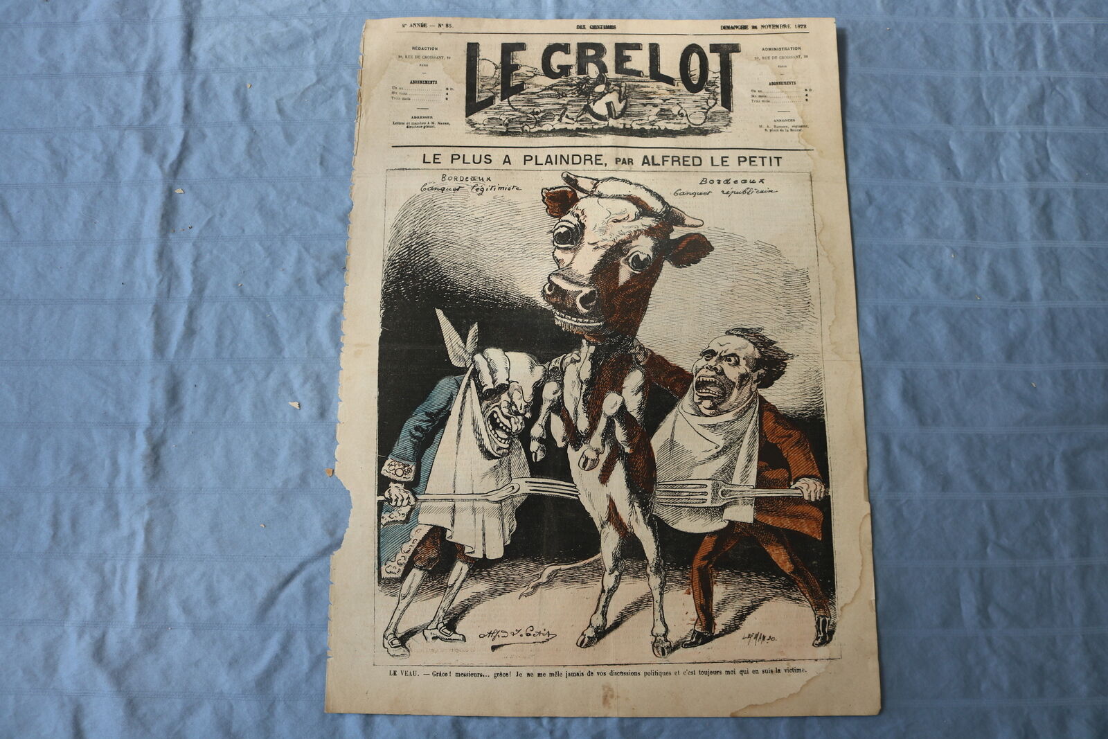 1872 NOVEMBER 24 LE GRELOT NEWSPAPER - LE PLUS A PLAINDRE - FRENCH - NP 8606