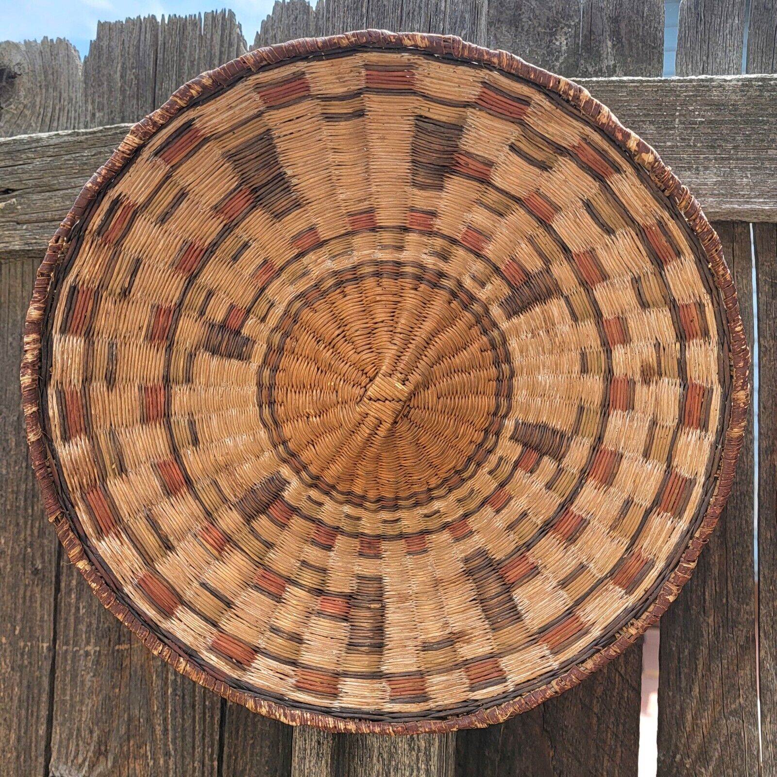 Antique Hopi Native American Polychrome Hand Woven Flat Basket 14\