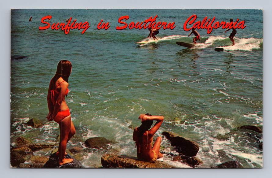 Pretty Bikini Girls Watching Surfers ~ Vintage California Surfing Alhambra 1968