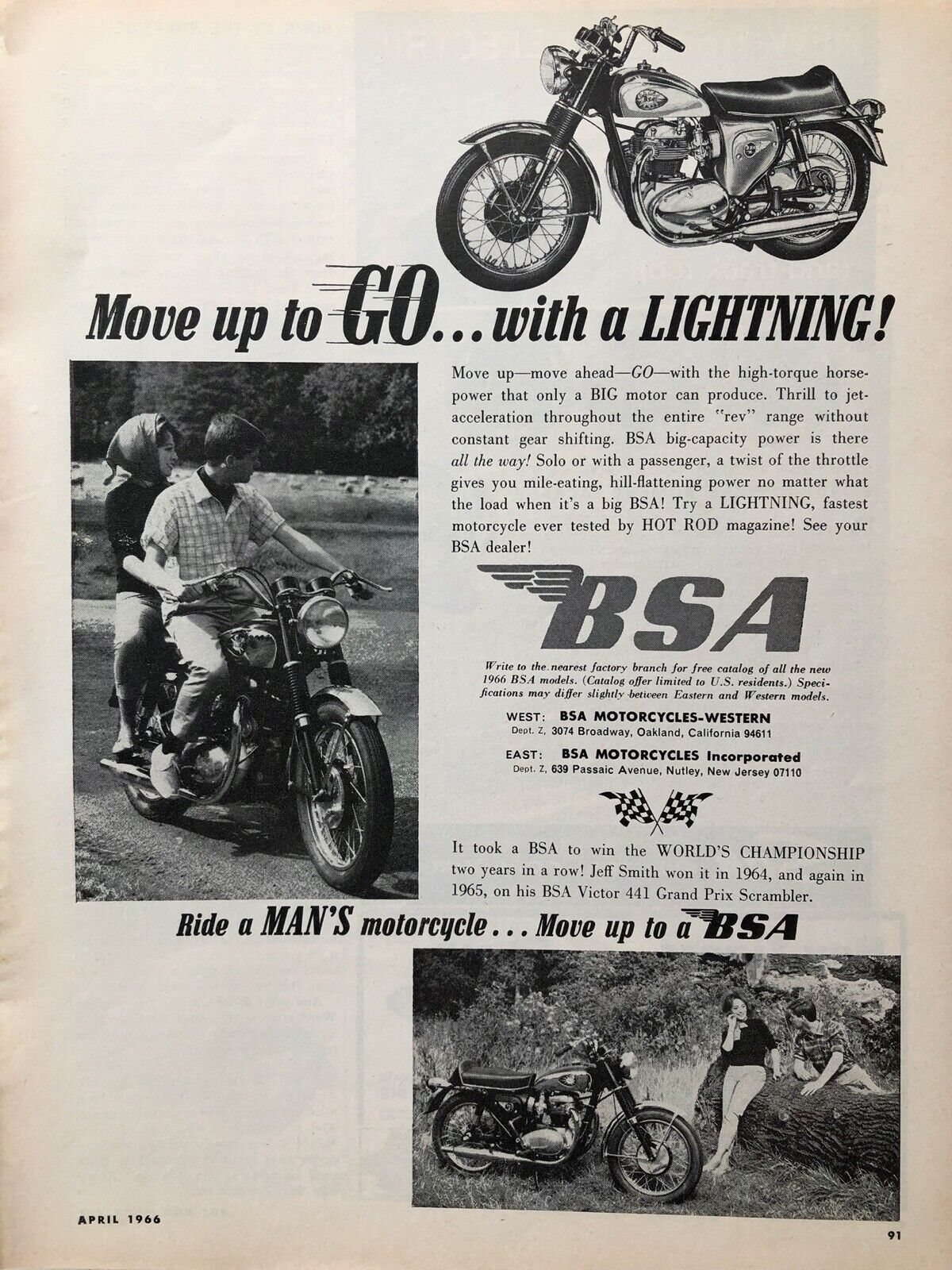 Vintage 1966 BSA motorcycle original ad CY010