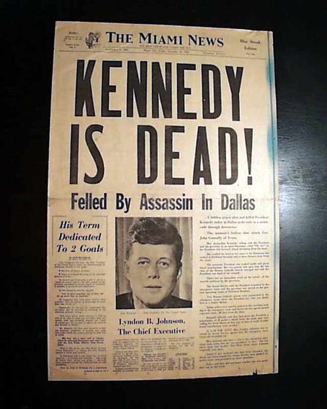 Great JFK President John F. Kennedy Assassination HEADLINE 1963 old Newspaper