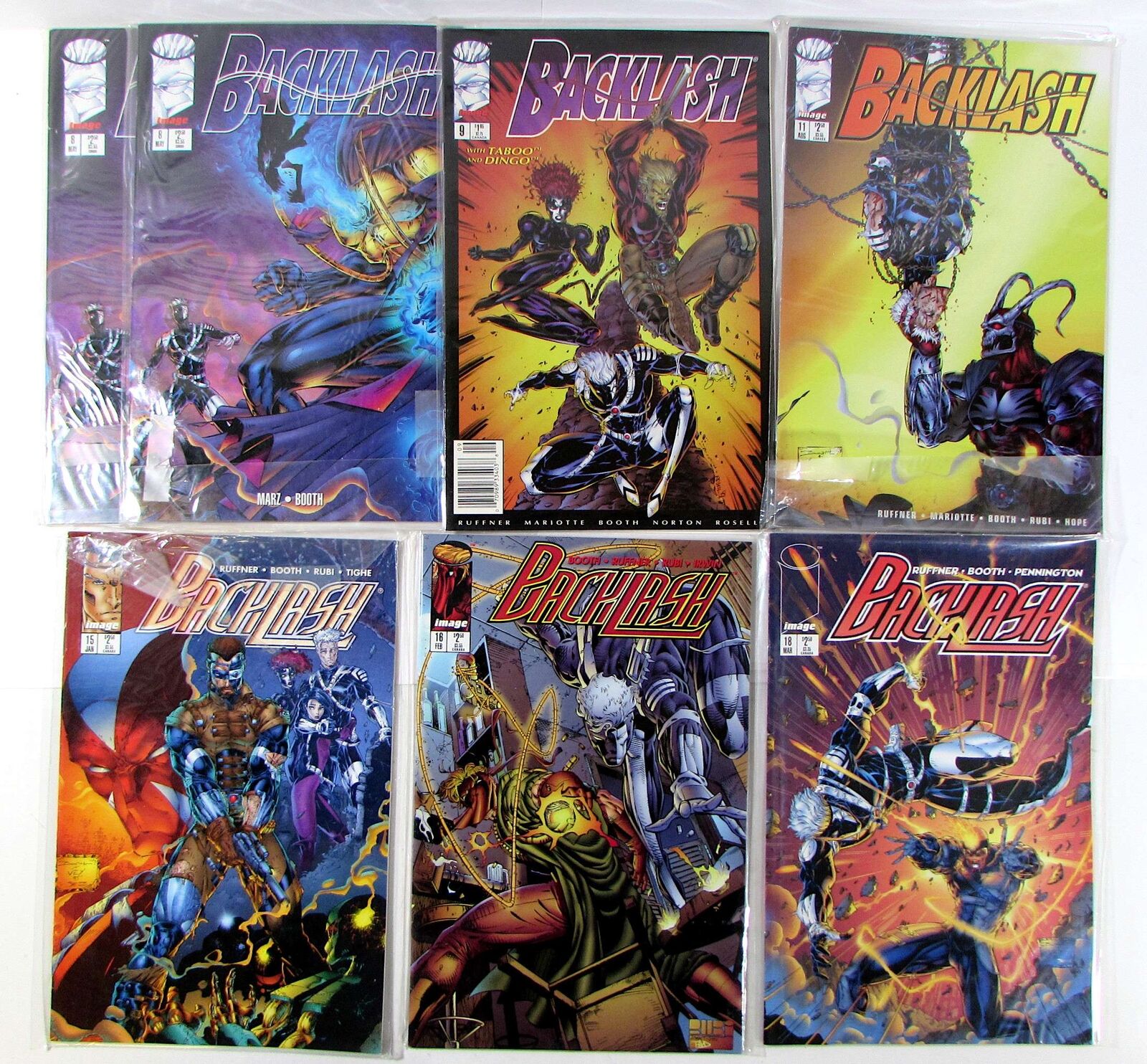 Backlash Lot of 7 #8 x2,9,11,15,16,18 Image Comics (1995) 1st Print Comic Books