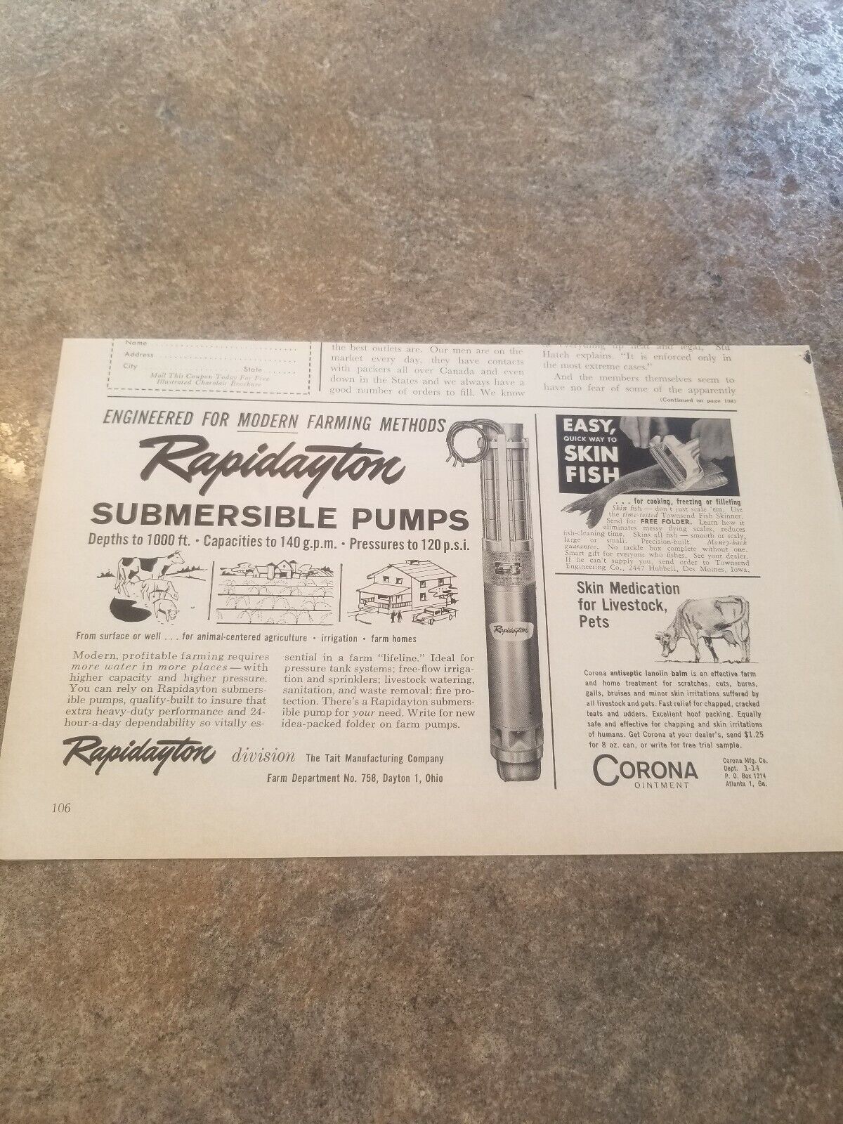 1963 Vintage  Print Ad Rapidayton Submersible Pumps