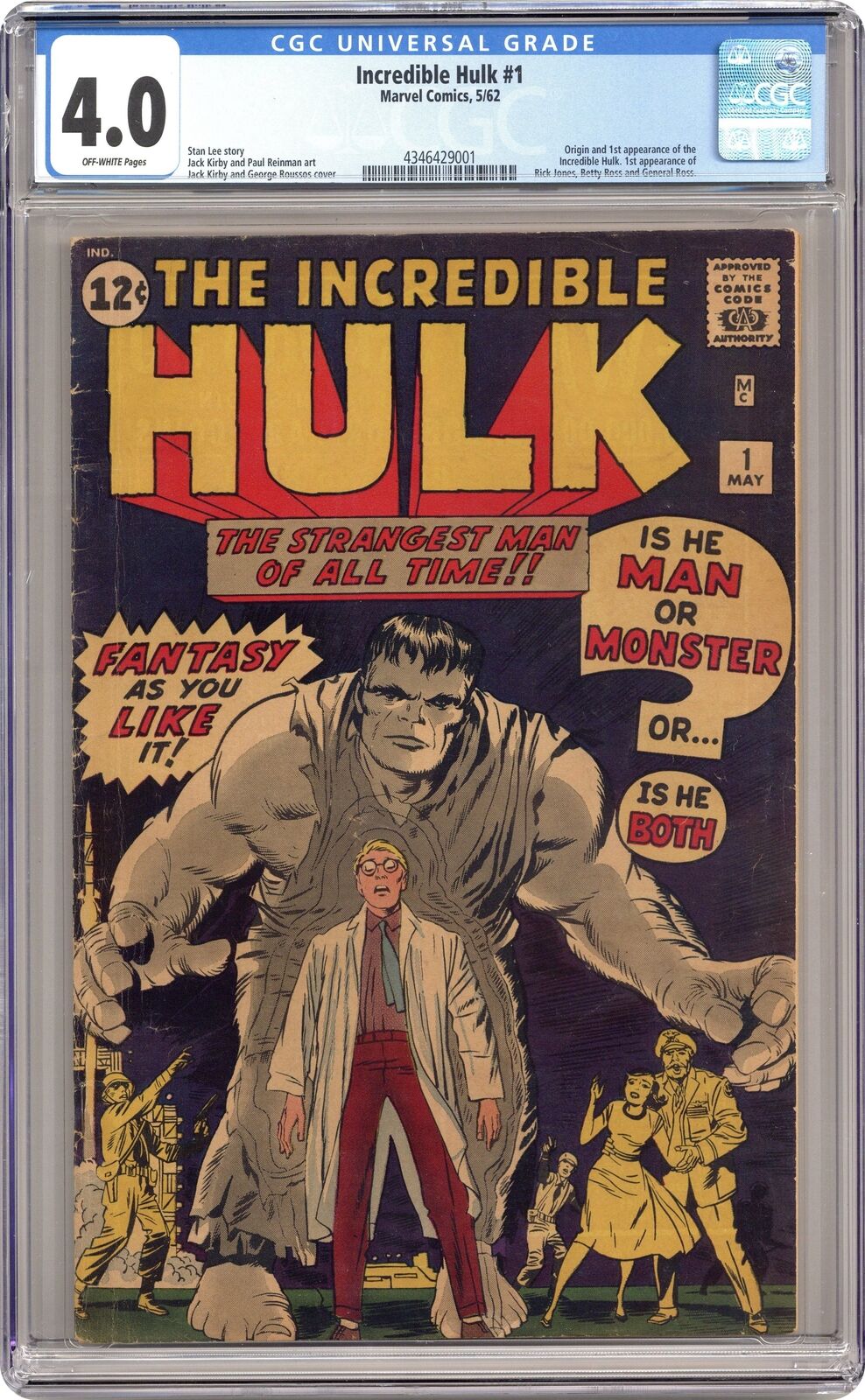 Incredible Hulk #1 CGC 4.0 1962 4346429001 1st app. and origin Hulk