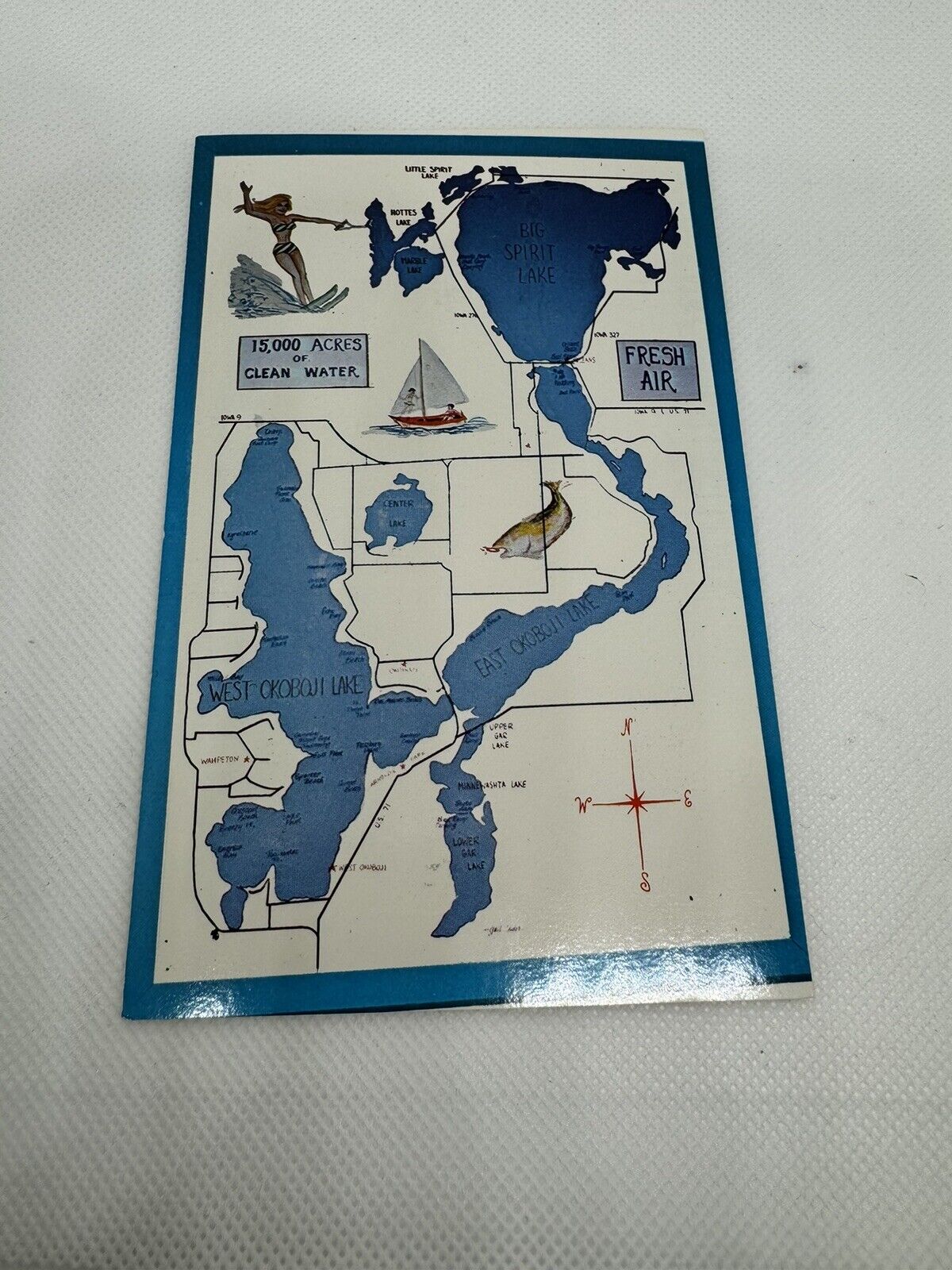 Pictorial Map of Iowa Great Lakes Okoboji Lakes IA Postcard