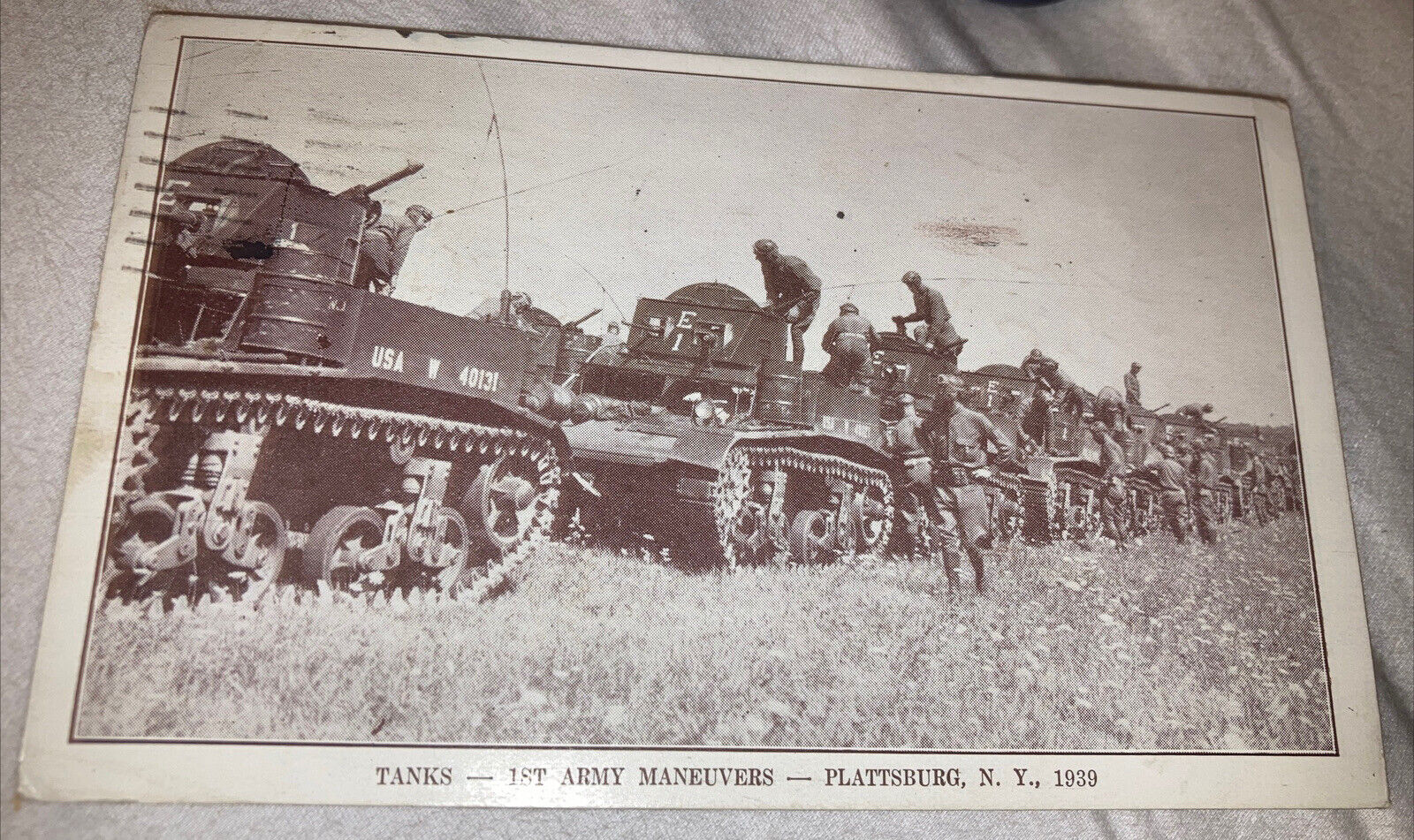 RPPC -Plattsburg NY 1st Army Maneuvers “TANKS”  1939 Postcard