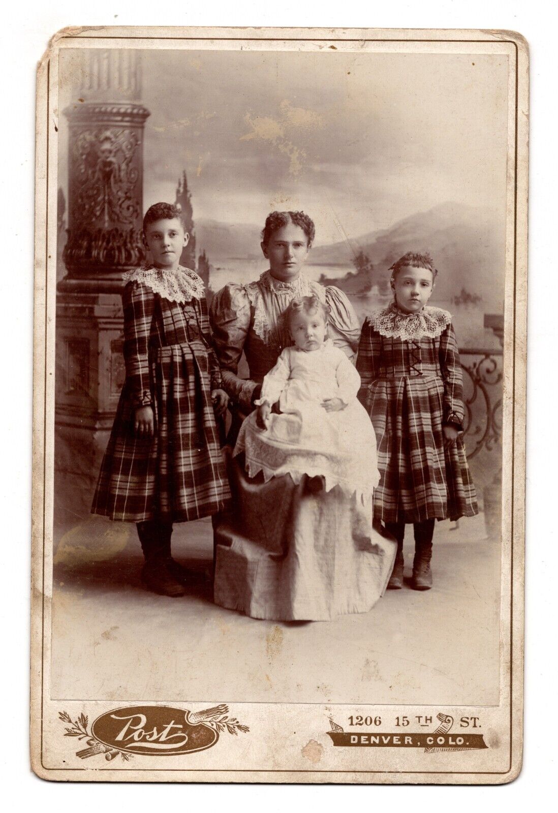 CIRCA 1890s CABINET CARD POST MOTHER WITH HER DAUGHTERS DENVER COLORADO