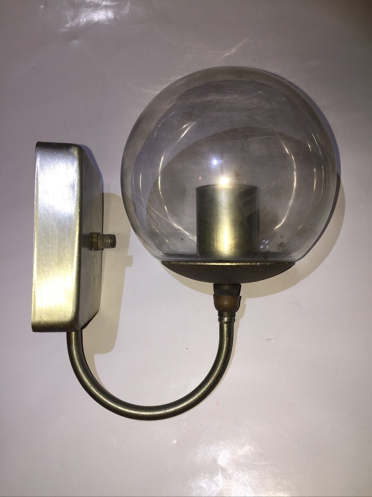 Vintage Clear Globe Wall Bronze Brass Sconce MCM -Survived Fire- See Description