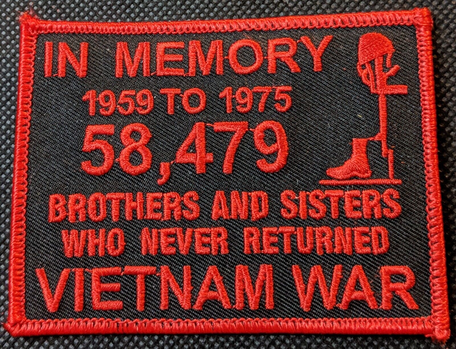 In Memory 58,479 Vietnam Brothers Red Embroidered Biker Patch