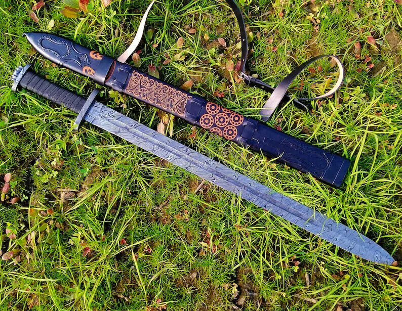 Custom Handmade Damascus Steel Viking Sword, Medieval Sword, Battle Ready Sword