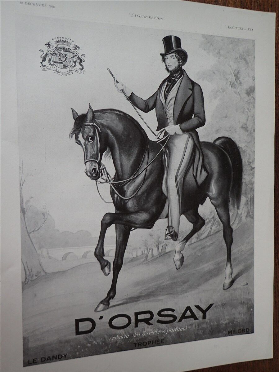 d\'ORSAY perfume Le Dandy, trophy, my lord advertising paper ILLUSTRATION 1936