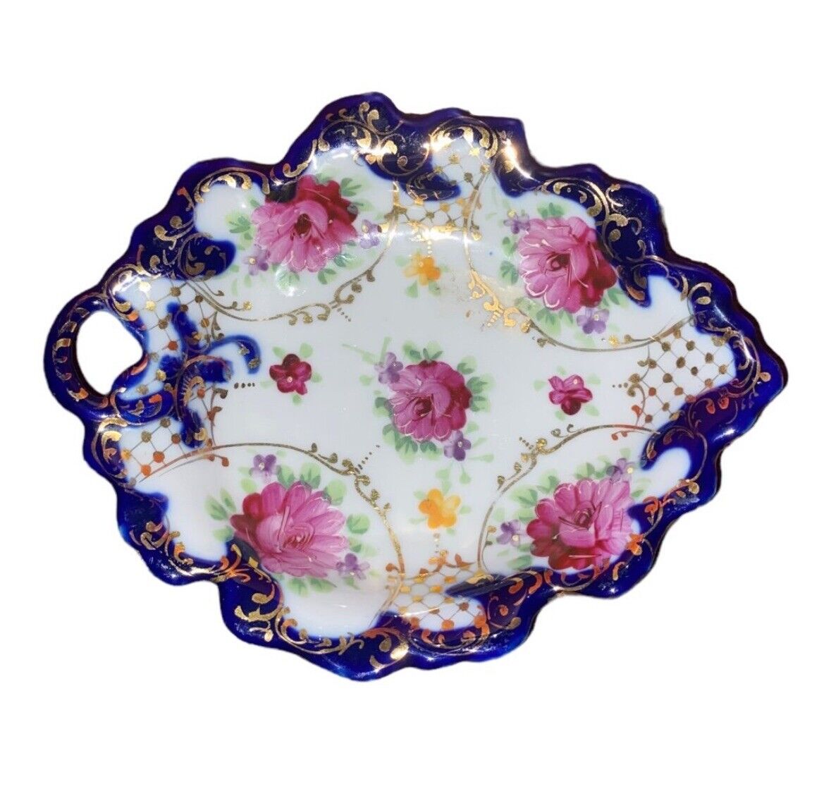 Antique Japan Hand Painted Floral Trinket Dish , Vanity Decor: BRCL1