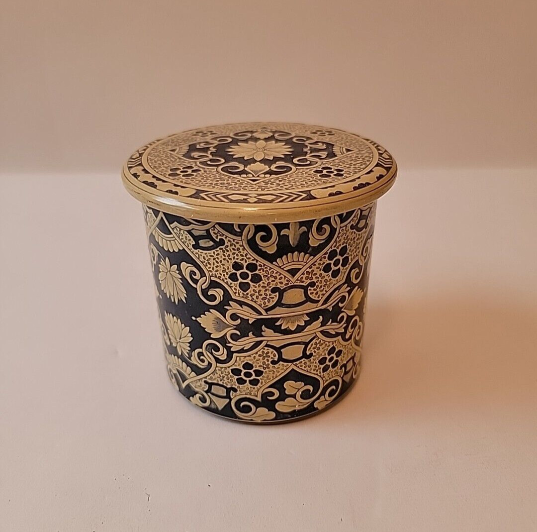 Vintage Blue Delft Holland Tin Canister Ornate Blue Yellow Floral Can 4\
