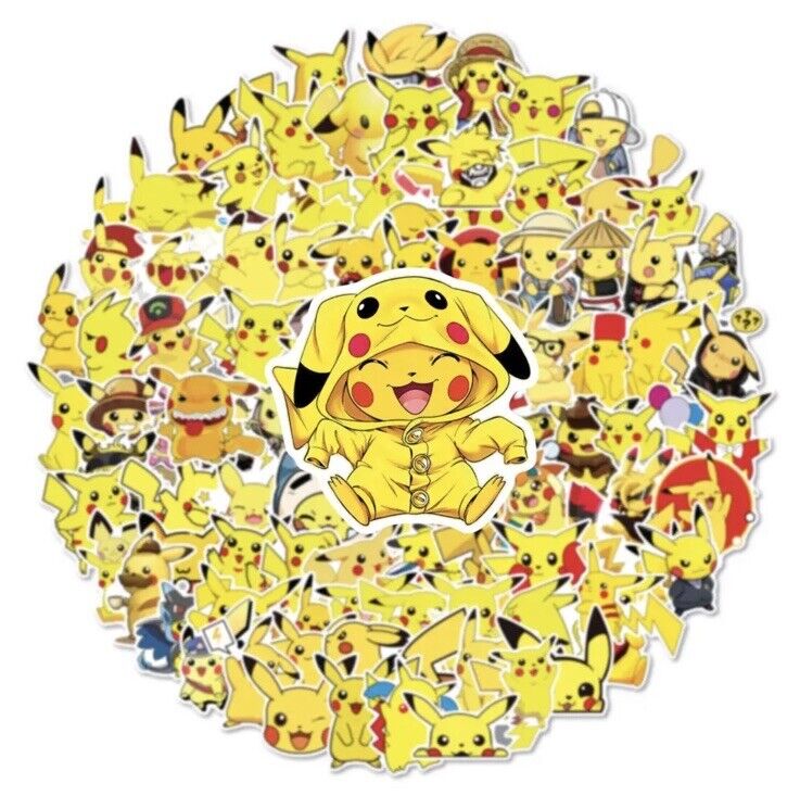100Pcs Pokemon Stickers Kawaii (cute) Pikachu Decals For Surface Adornment Decor