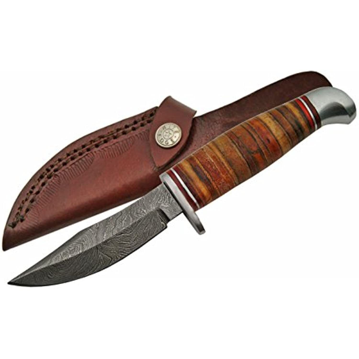 SZCO Supplies Damascus Steel Stacked Leather Skinning Knife Damascus Steel Knife