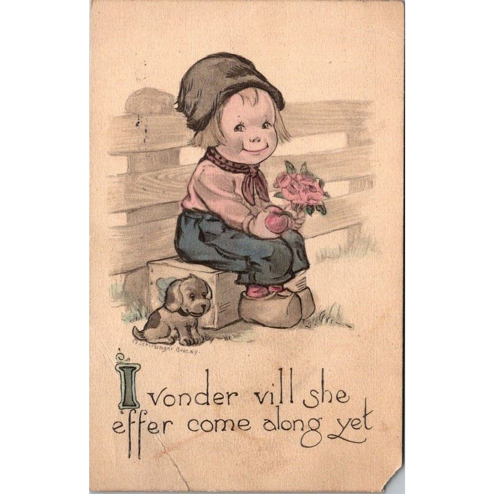 Vintage Postcard I Vonder Vill She Effer Come Along Yet Postmark 1914