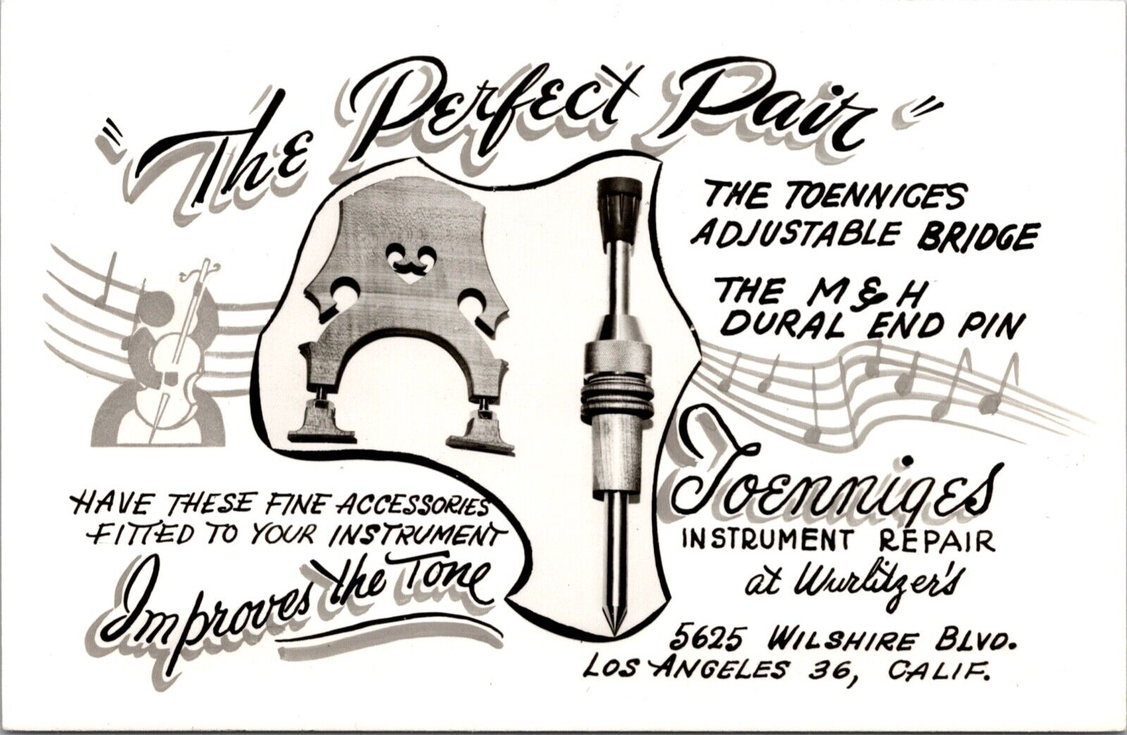 RP Postcard Toenniges Instrument Repair at Wurlitzer\'s Los Angeles, California