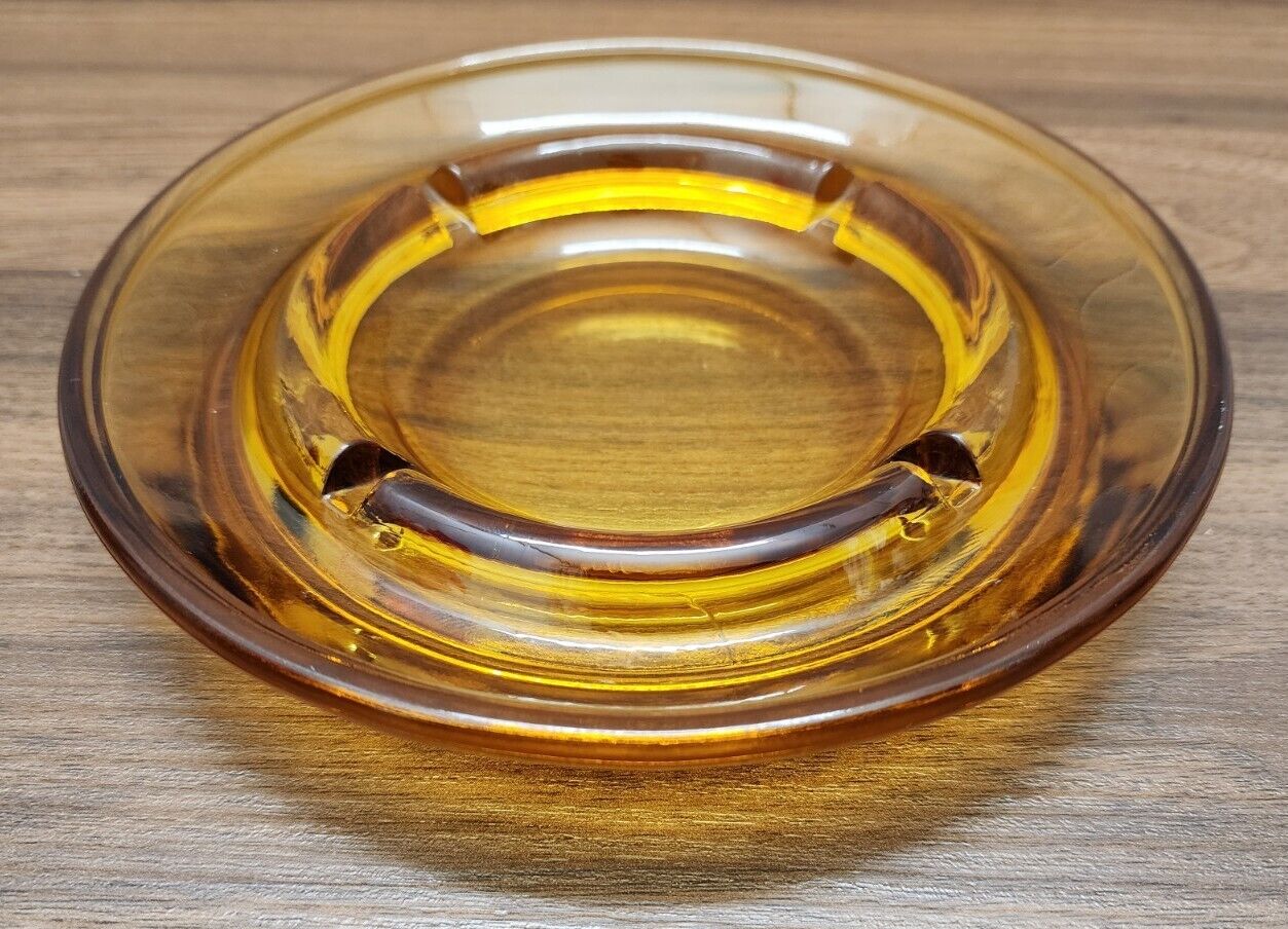 Vintage Glass Amber Brown Ashtray  Approx. 6.5 Inches