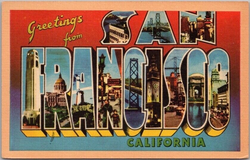 c1940s SAN FRANCISCO California Large Letter Postcard Longshaw Linen / Unused