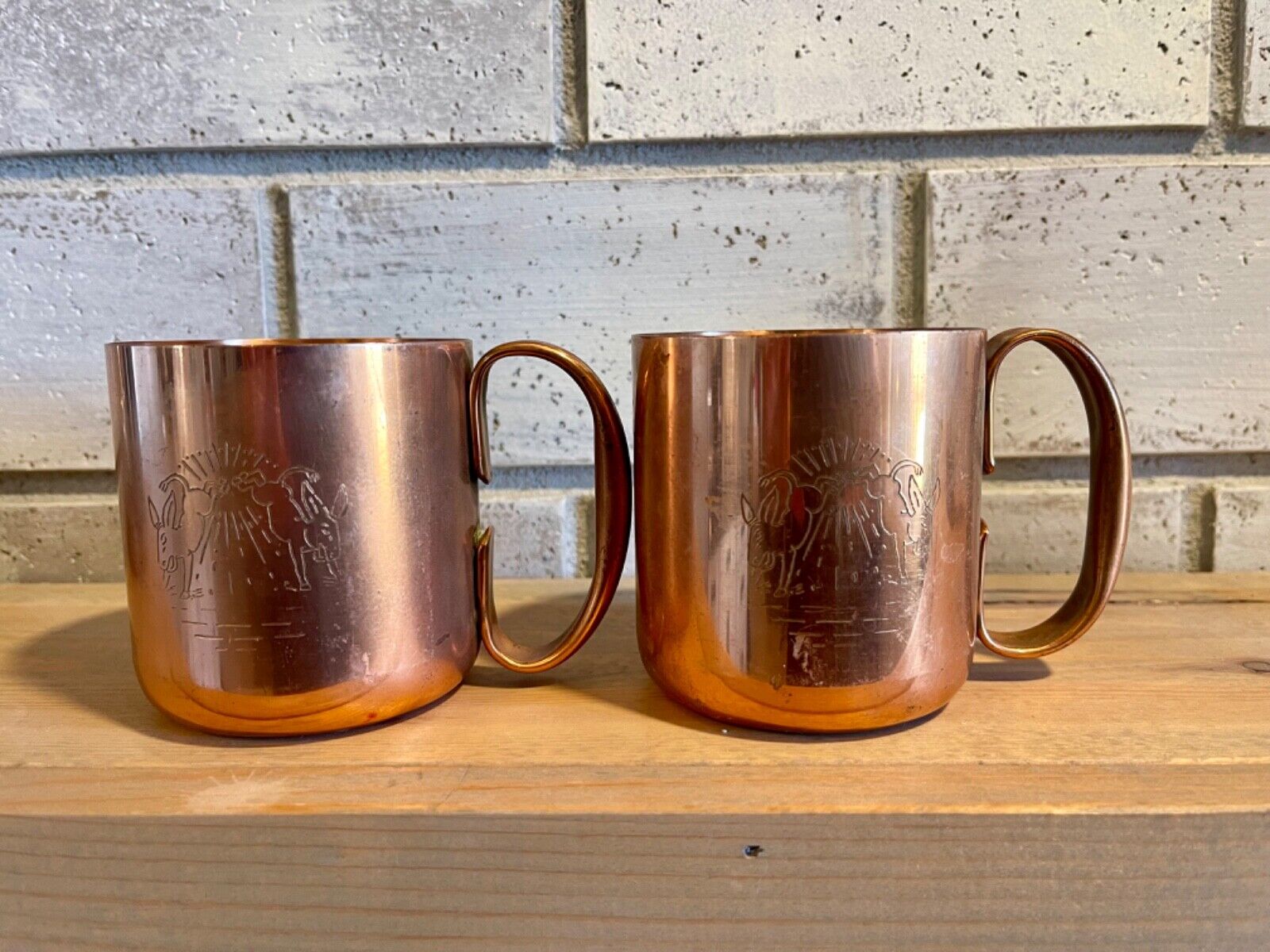 Vintage Moscow Mule Mugs Set of 2 Cock N Bull Copper Cups Bar Ware