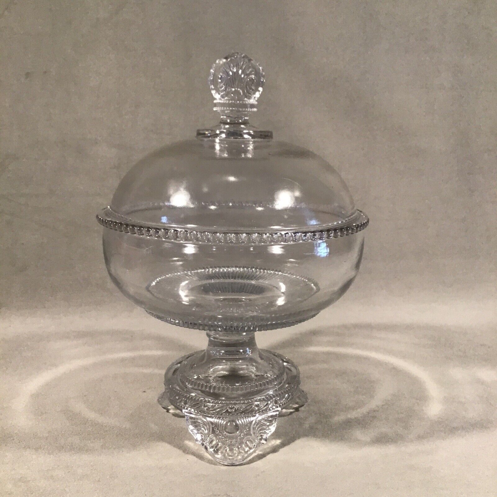 PV08199 Antique EAPG Clear US Glass #15057 COLORADO Lidded Compote