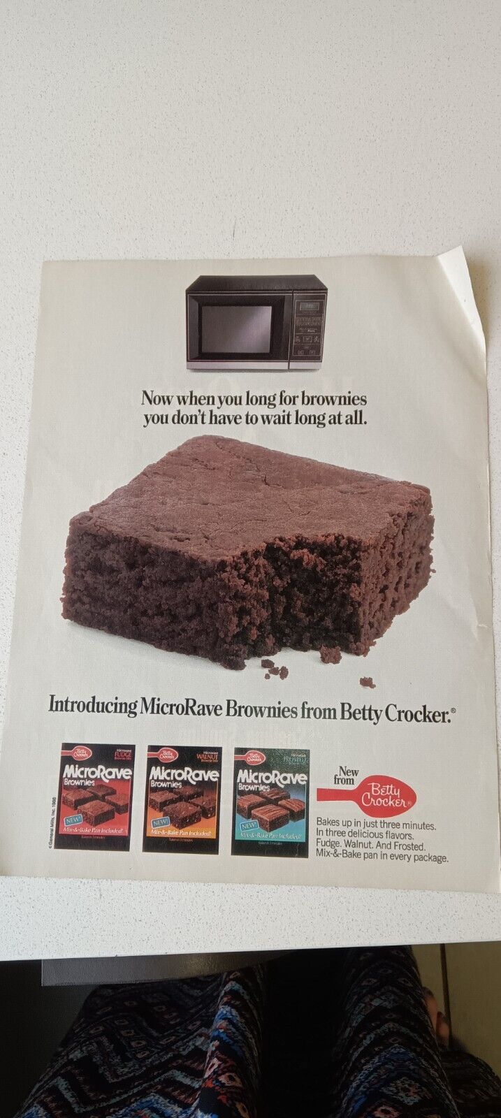 Betty Crocker Microrave Magazine Advertisement, color, brownie ,Microwave,  1988