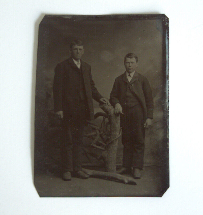 Antique 1890s Tintype Victorian Gentleman American Frontier Brothers Photo