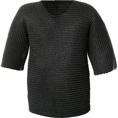 9mm Short Sleeve Medieval Butted Black Chainmail Shirt Armour Large Size 