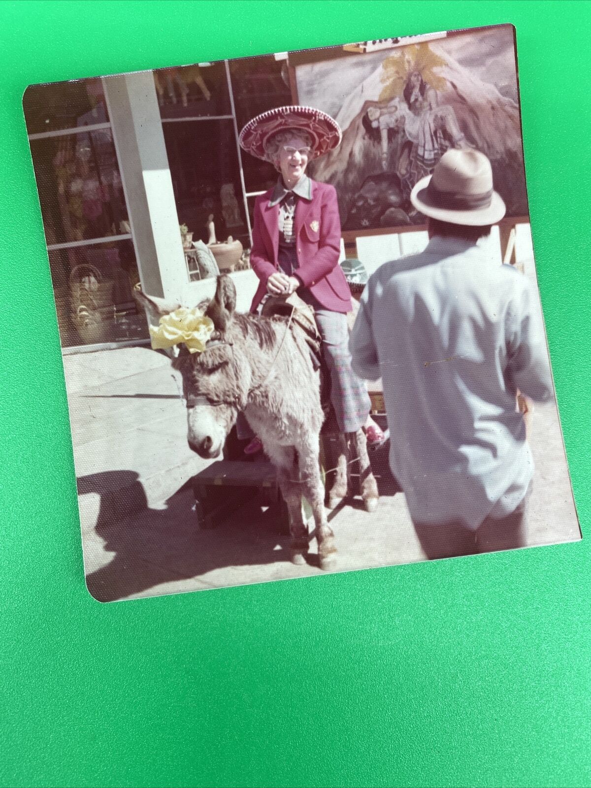 Vintage Photograph American Tourist In Mexico Donkey Sombrero Square