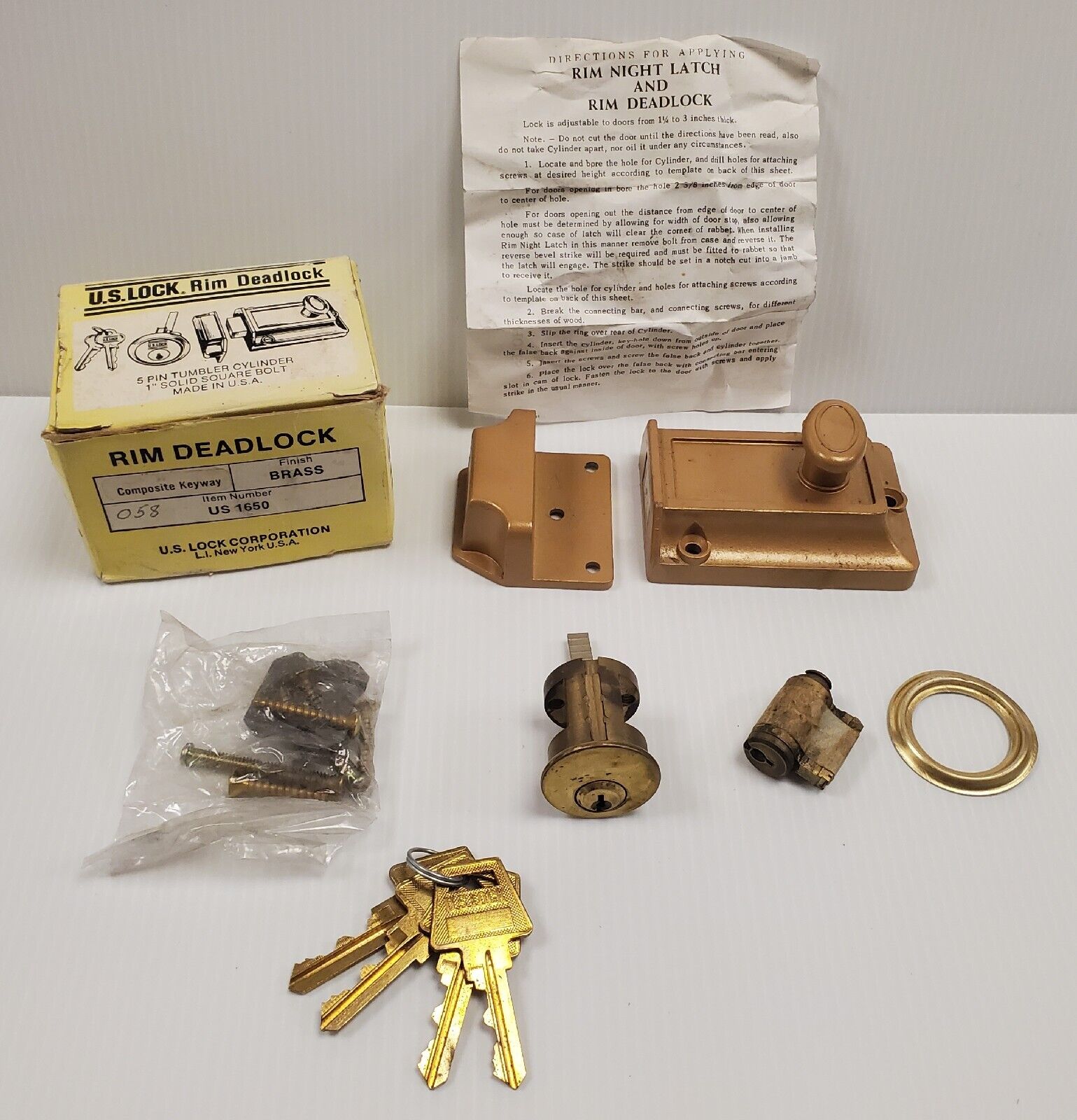 U.S. LOCK Brass Rim Deadlock Vintage 5 Pin Tumbler Cylinder 1\