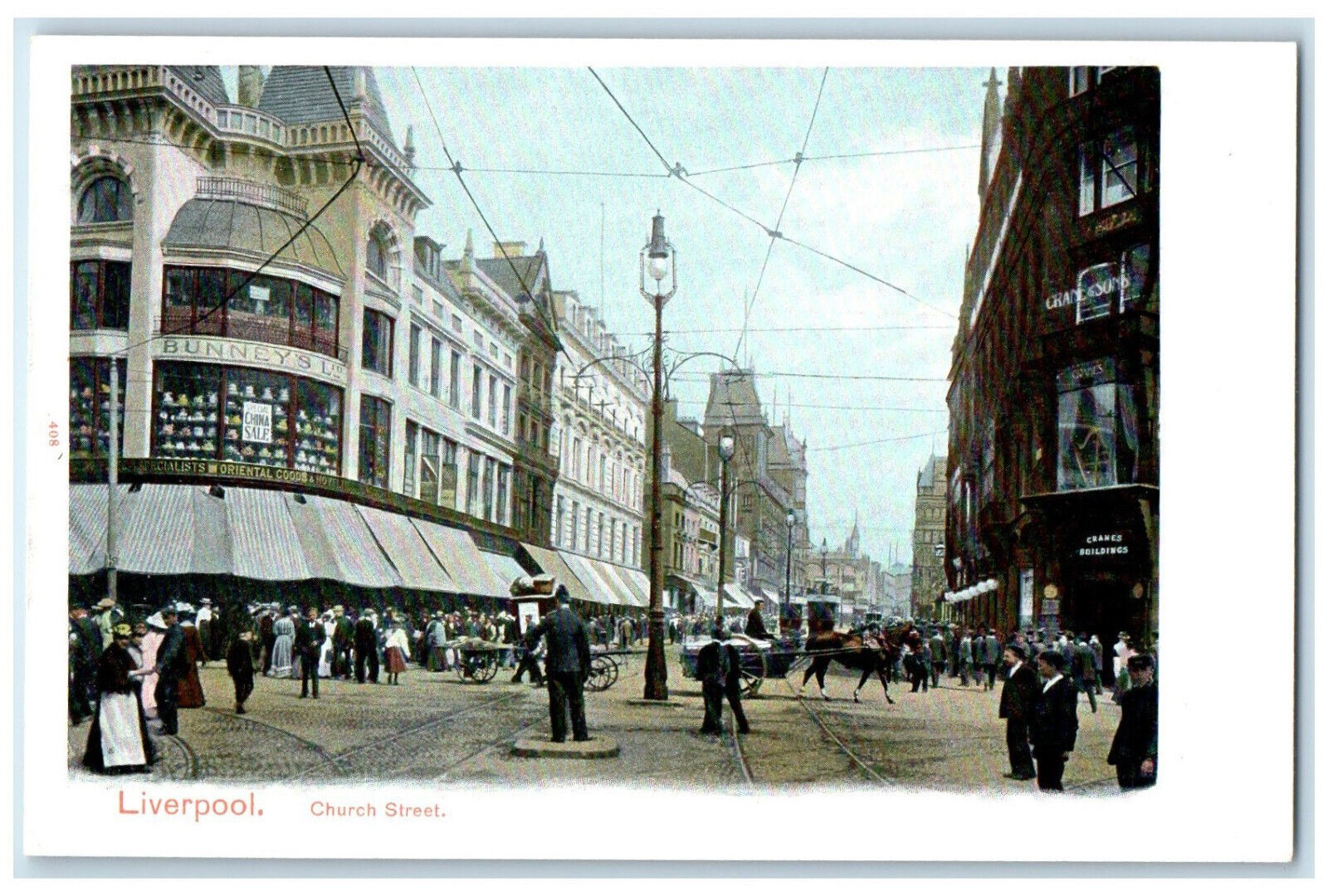 c1910 Scene at Church Street Liverpool England Antique Unposted Postcard