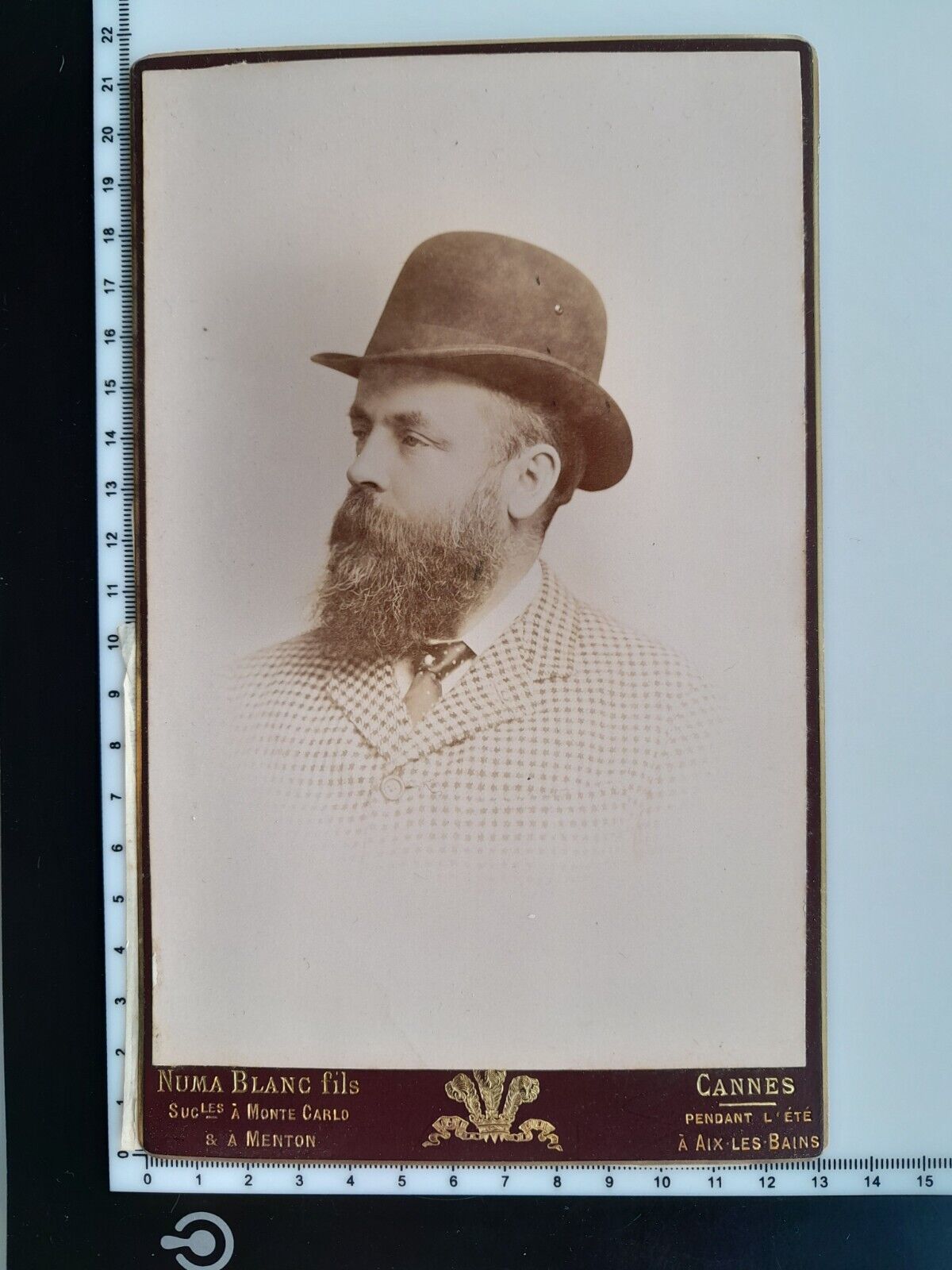 OVERSIZED CABINET CARD: Man Beard Hat: Numa Blanc Fils: Cannes France