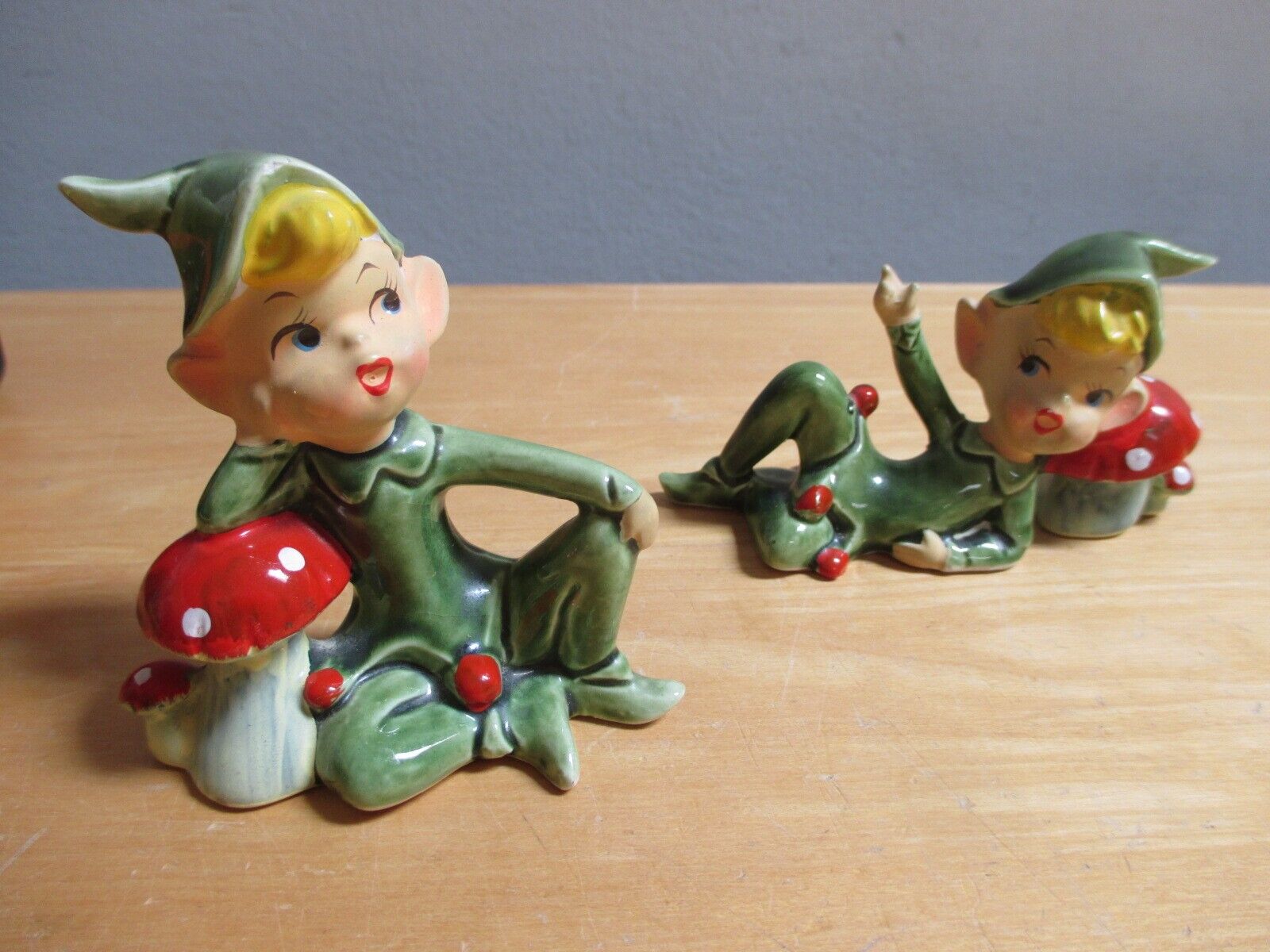 2 Lefton’s Ceramic Pixie Figurines Mushrooms Japan 4193