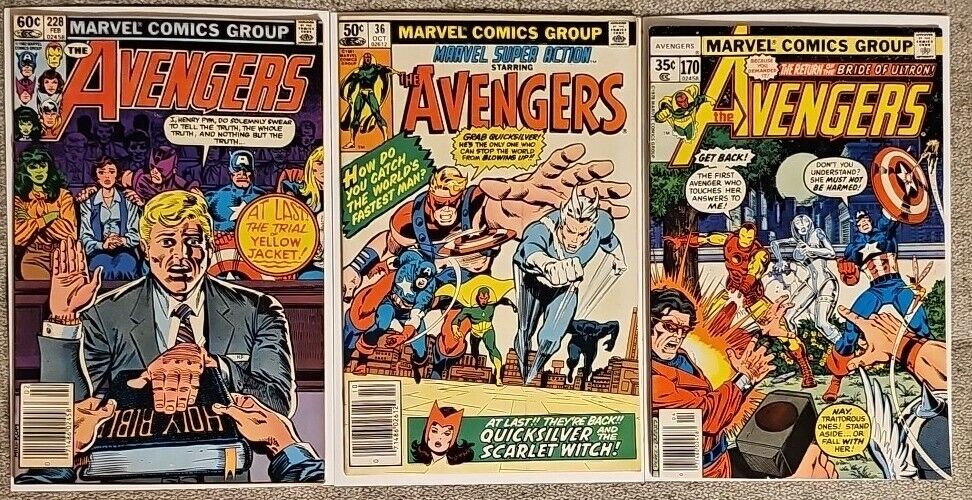 The Avengers  Lot Of 3, #36, 170, 228. 1978-1982  Marvel Comics