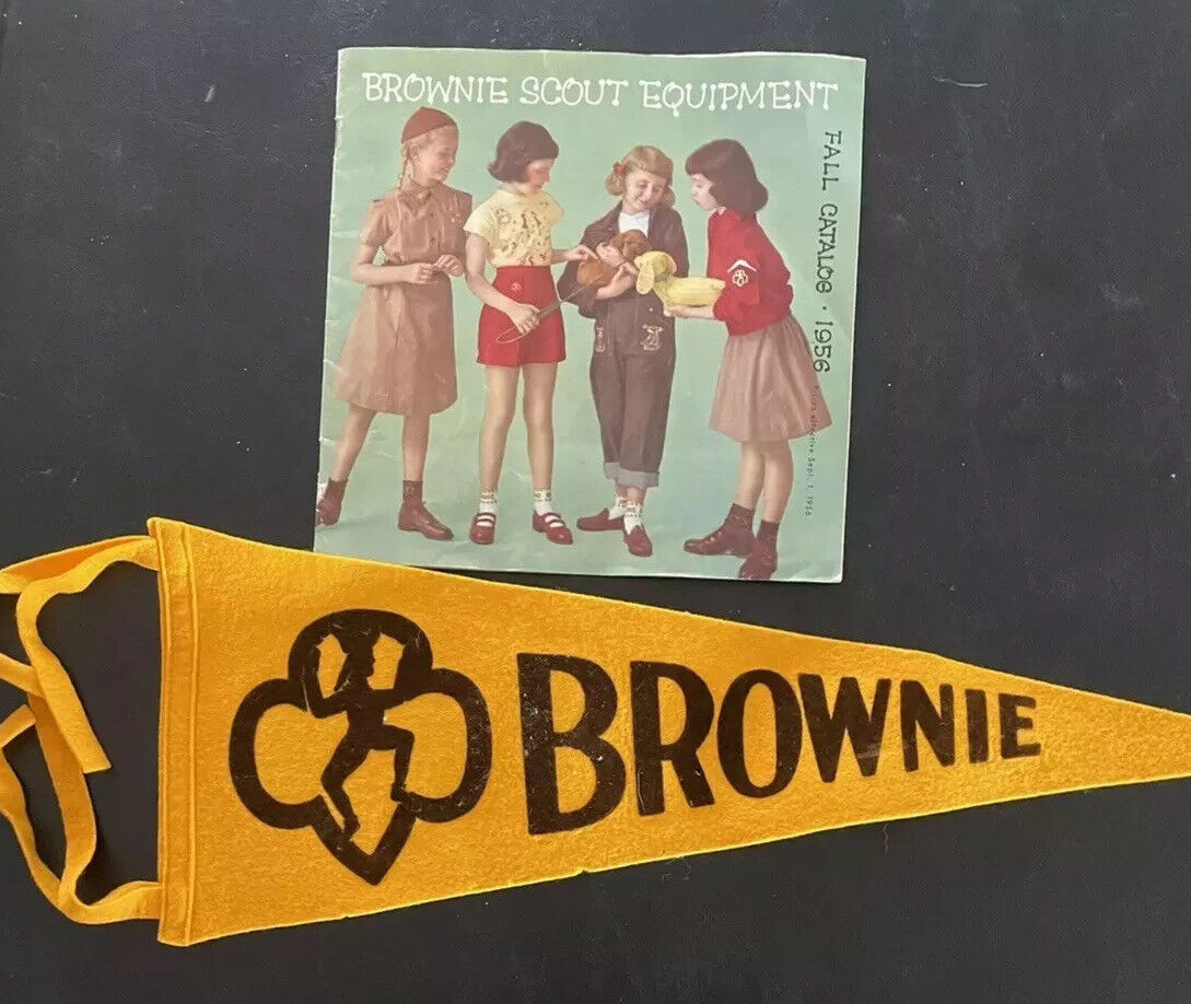 REDUCED 2 Vintage BROWNIE GIRL SCOUT ITEMS-CATALOG Fall 1956-PENNANT ‘50