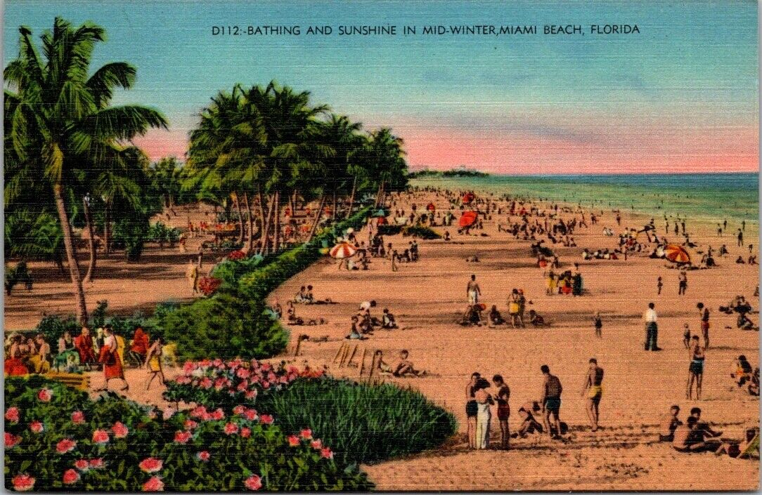 Miami Beach Florida FL Bathing and Sunshine in Mid Winter Postcard Unposted