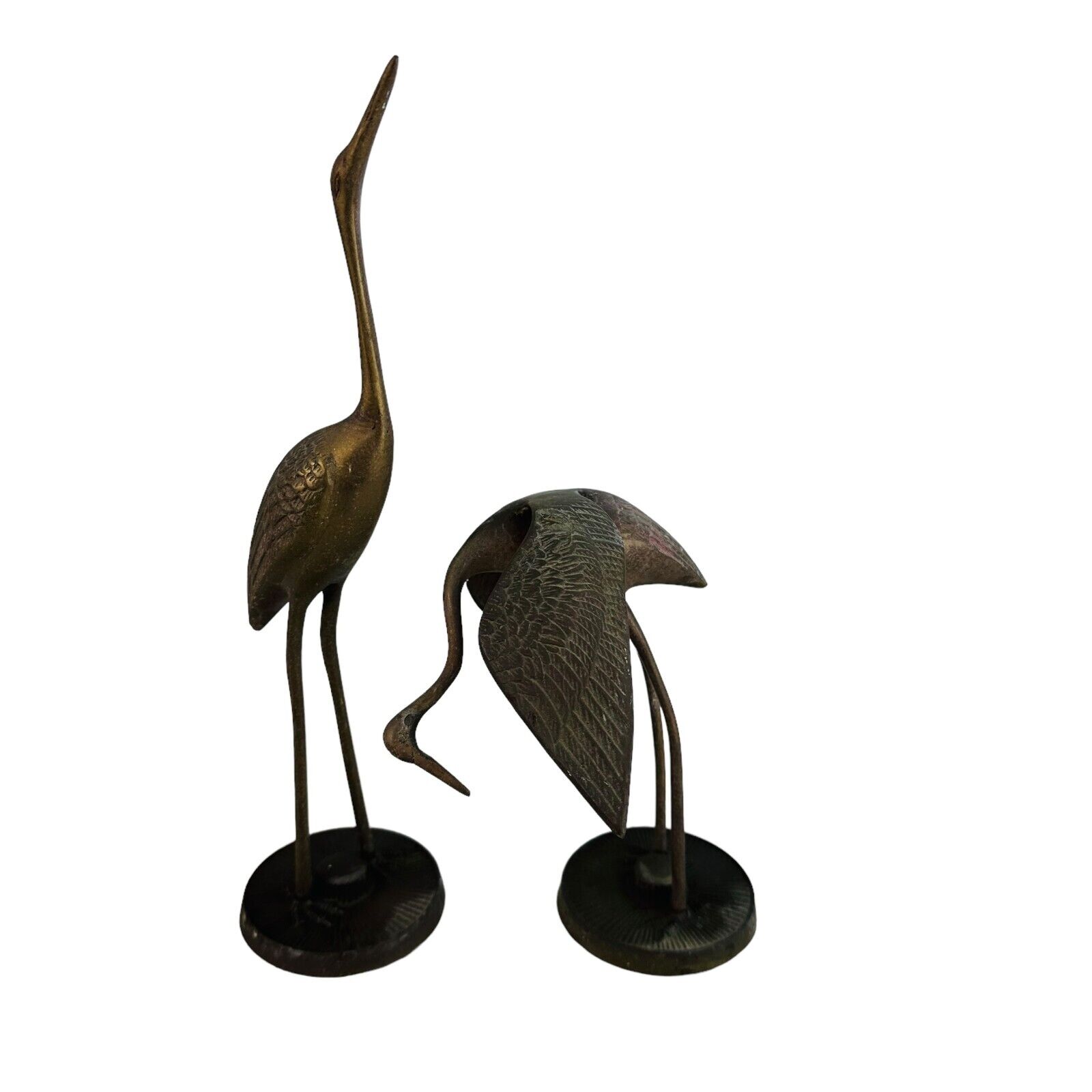 vtg MCM solid brass Herons Cranes shore birds 60s curius poses