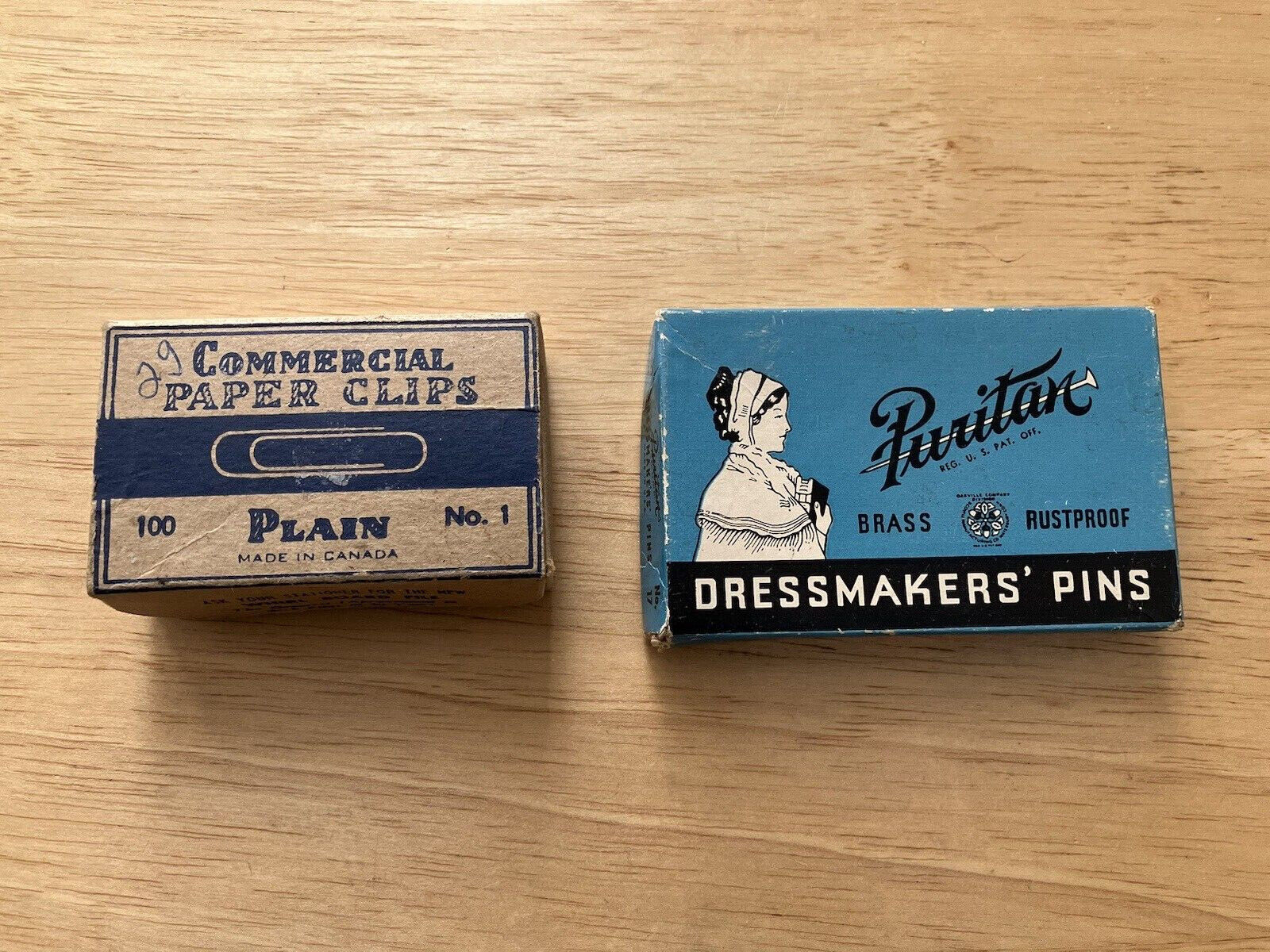 Vintage boxes -  Puritan Dressmakers Pins and Commercial Paper Clips 