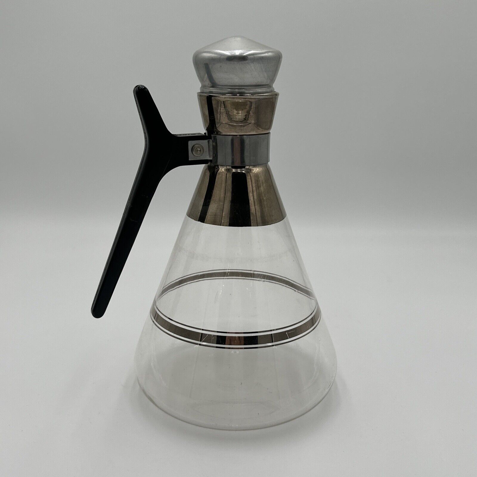 Vintage Mid-Century INLAND Glass Carafe  Silver Trim Kitschy Coffee Pot VTG