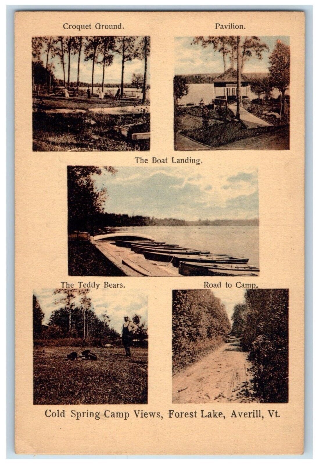 c1910 Cold Spring Camp Multi-View Forest Lake Averill Vermont Vintage  Postcard