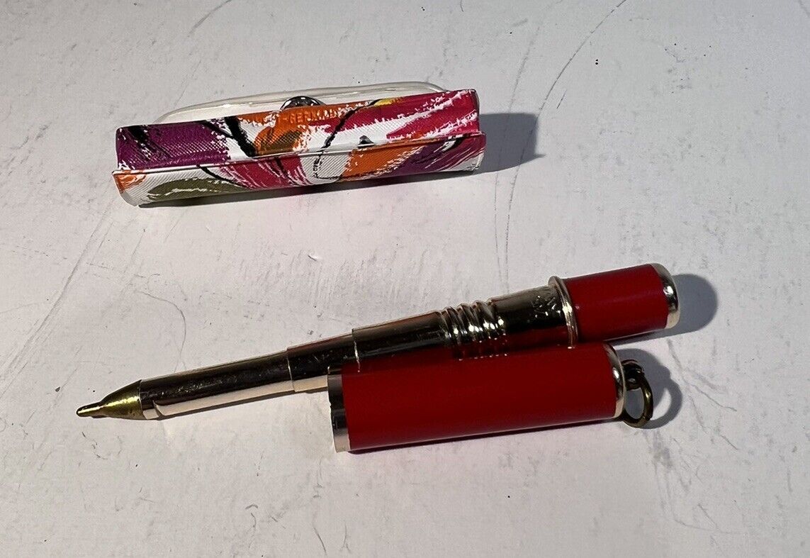 Vintage  Red IGO Product Folding  Pen West Germany in Colorful Flower Case