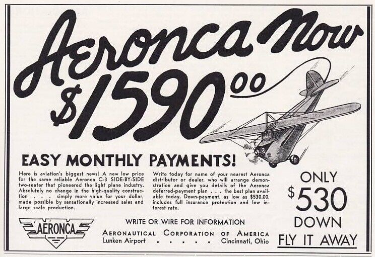 TWO 1930\'s Aeronca Aircraft ads 3/7/2023r
