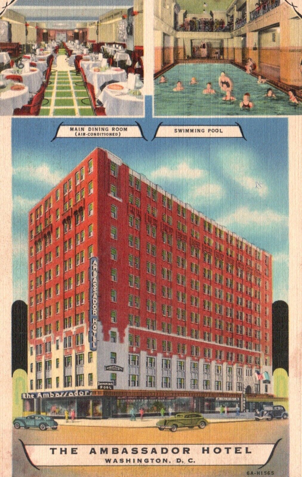 Washington DC, Ambassador Hotel, Dining Room & Pool, Vintage Postcard e7168
