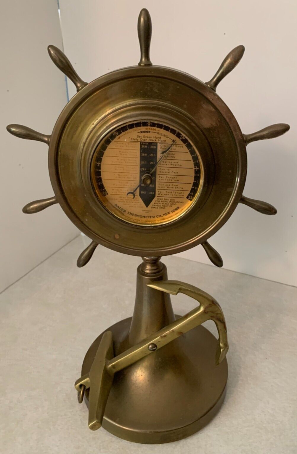 RARE Vintage Weather Station Barometer Brass Bauer Thermometer Co NY Maritime