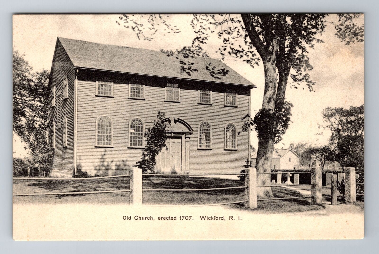 Wickford RI-Rhode Island Historic Church Erected In 1707  Vintage Postcard