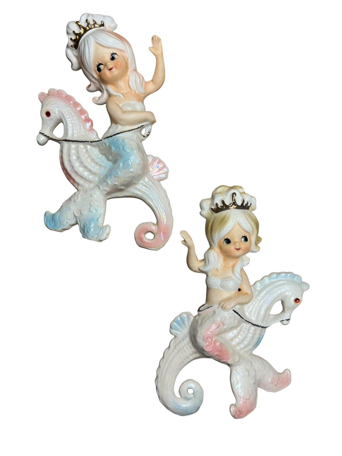 Vtg Lefton Mermaids On Seahorse Wall Decor Figurine #7080 Japan Anthropomorphic
