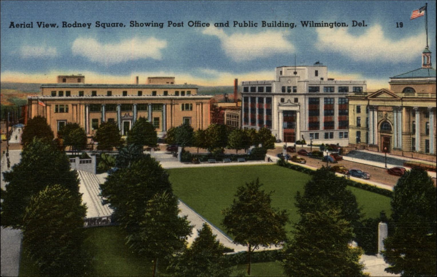 Rodney Square ~ Post Office ~ Wilmington Delaware ~ aerial 1940s