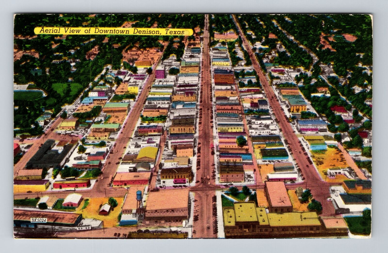 Denison TX-Texas, Aerial View of Downtown Denis, Antique Vintage Postcard
